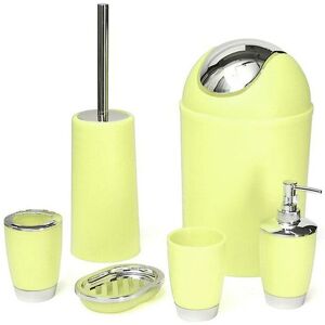 WOOSIEN Solid pp bathroom necessities include toothbrush holder toilet brush soap dish waste bin rinse cup sprayer bottle Light yellow