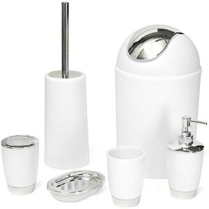 WOOSIEN Solid pp bathroom necessities include toothbrush holder toilet brush soap dish waste bin rinse cup sprayer bottle White