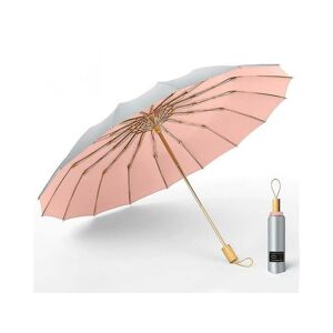 WOOSIEN Strong wind resistant 3folding 16k manual umbrella men parasol women rain large umbrellas super sun protection and uv Pink