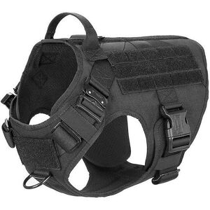 Woosien - Tactical dog harness with 2x metal buckle dog walking training molle vest with handle hook and loop panels for dog patch l Black