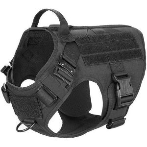 Woosien - Tactical dog harness with 2x metal buckle dog walking training molle vest with handle hook and loop panels for dog patch s Black