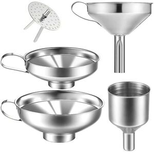 WOOSIEN The 4-pack stainless steel kitchen funnel is suitable for glass spice jars for transferring liquids