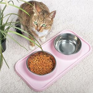 WOOSIEN Waterproof non-slip pet double bowl with mat feeding tray supplies pet feeding silicone food mat dog placemat feeder bowl Pink