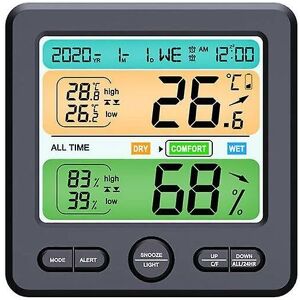 WOOSIEN Weather station wireless indoor outdoor sensor thermometer hygrometer digital alarm clock barometer forecast color Black