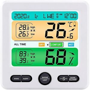 WOOSIEN Weather station wireless indoor outdoor sensor thermometer hygrometer digital alarm clock barometer forecast color White