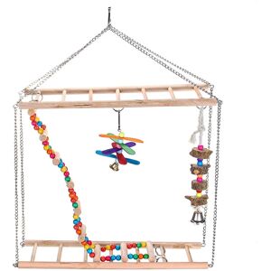 Drillpro - Wooden Parrots Bird Hanging Ladder Swing Bridge Climb Pet Toys Hanging Ladder 40X40X13cm lbtn