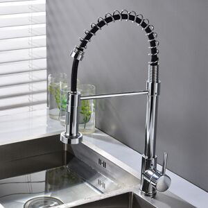 Linghhang - Kitchen faucet with coil spring, 360° swivel kitchen faucet, pull-out spray, high pressure, galvanic
