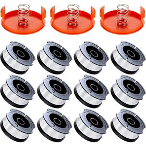 TINOR 18 Pack Trimmer Line Spool Compatible with Black and Decker Strimmers, A6481 A6485 1.65mm Brushcutter Line Spool (12 Trimmer Line, 3 Cover, 3 Spring)