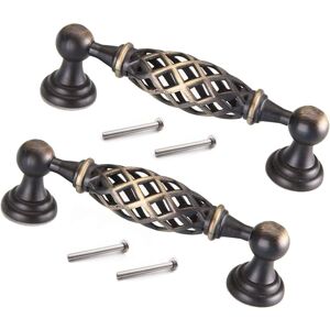 LINGHHANG 2 Pieces Metal Birds Drawer Pulls, Cabinet Cage Handle, Antique Bronze Furniture Handle, Hollow Drawer Handle, for Kitchen Cabinets, Drawers, Door