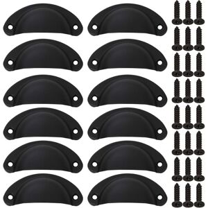 LINGHHANG (24PCS) Shell Cabinet Knobs, Black Cabinet Handle with Screws, Vintage Iron Handle for Cabinet Drawer, Kitchen Drawer, Door