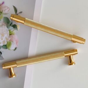LINGHHANG Pack of 2 Modern Gold Cabinet Handles 128mm Hole Spacing Kitchen Door Handles Vintage Pulls for Kitchen Cabinets, Dresser, Wardrobe (Brushed Gold)