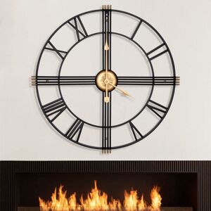 TINOR 50cm Modern Wall Clock Black Decor Vintage Roman Numerals Metal Clock Almost Silent Bedroom - 50cm