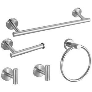 Linghhang - 5 Piece Bathroom Hardware Set, Brushed Stainless Steel Bath Towel Bar Set, 40cm Wall Mounted Bathroom Accessories Kit