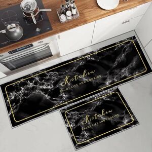 Linghhang - C)2 Pieces Non-Slip Washable Kitchen Mat, Gold Marble Non Slip Kitchen Rugs in Front of Sink for Kitchen, Laundry Room, Living Room