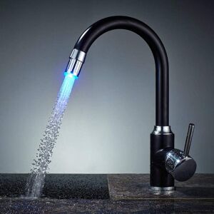 Linghhang - led Black Spray Paint Single Hole Mixer Tap Kitchen Sink Basin Hot and Cold Water Faucet Can Be Rotated 8001-A6 Black