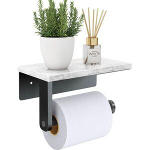 TINOR Marble Toilet Paper Holder with Shelf, 304 Stainless Steel Screws Wall Mounted, Tissue Roll Holder for Bathroom Toilet, Matte Black