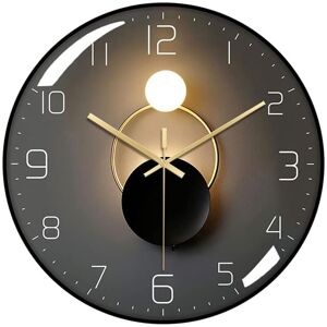 Tinor - Modern Silent Wall Clock, 30cm Diameter Round Digital Quartz Wall Clock (Black)
