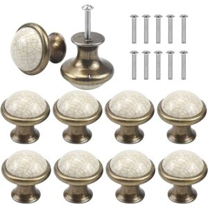 LINGHHANG 10PCS Ceramic Door Drawer Handle, 37MM Round Drawer Knobs, Vintage Furniture Knob, Door Knobs, Furniture Handles for Cupboard Cabinet Kitchen, Kids