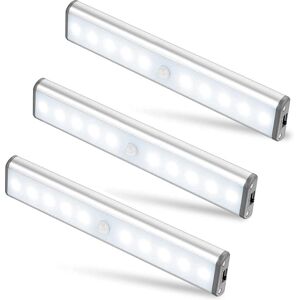 TINOR Set of 3 10 led Lamps, Wireless, usb Rechargeable, Magnetic, Motion Sensor, 2 Lighting Modes, Portable. Closet Light, Emergency Lamp, Children's