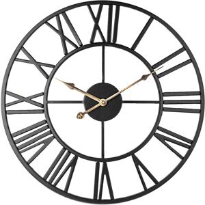 Tinor - Silent Wall Clock, 50cm Vintage Metal Skeleton Clock, Home Clock (Black-Gold)