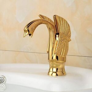 Linghhang - Sink Faucets Modern Gold Swan Faucet Electroplating Brass Bathroom Mixer Tap Curved Mouth