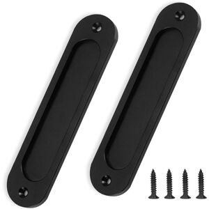 Linghhang - 2 Pack Barn Door Handles Matte Black 6 Inch Round Recessed Flat Plate Sliding Door Pulls Aluminum Handle for Cabinets Drawers Linghhang - 2 Pack Barn Door Handles Matte Black 6 Inch Round Recessed Flat Plate Sliding Door Pulls Aluminum Handle for Cabinets Drawers