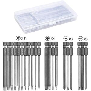 TINOR 21pcs Screwdriver Bits, 100mm Long Magnetic Screwdriver Bits, Torx T6-T40, Hex 3mm-6mm, Cross PH2, Flat 4mm-6mm, 1/4' Hex Shank, S2 Steel TINOR 21pcs Screwdriver Bits, 100mm Long Magnetic Screwdriver Bits, Torx T6-T40, Hex 3mm-6mm, Cross PH2, Flat 4mm-6mm, 1/4' Hex Shank, S2 Steel