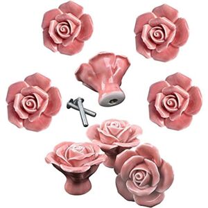 Linghhang - 8pcs Elegant Pink Rose Flower Pulls Ceramic Furniture Knobs Cupboard Drawer Handles Linghhang - 8pcs Elegant Pink Rose Flower Pulls Ceramic Furniture Knobs Cupboard Drawer Handles