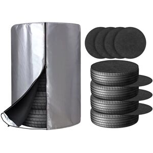 TINOR Car Tire Covers, Tire Storage Cover Holds 4 Tires, 210D Oxford Silver Coating, 80 x 117cm with 4 Felt Mats TINOR Car Tire Covers, Tire Storage Cover Holds 4 Tires, 210D Oxford Silver Coating, 80 x 117cm with 4 Felt Mats