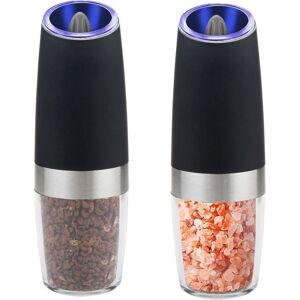 TINOR Electric Gravity Pepper Grinder Set, Adjustable Coarseness, Battery Operated with led Light, Automatic One-Handed Operation, Black Stainless Steel, 2 TINOR Electric Gravity Pepper Grinder Set, Adjustable Coarseness, Battery Operated with led Light, Automatic One-Handed Operation, Black Stainless Steel, 2