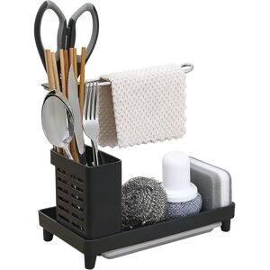 Tinor - Kitchen Sink Rack, Kitchen Sink with Drain Tray, Sponge Brush Holder Organizer, Black Tinor - Kitchen Sink Rack, Kitchen Sink with Drain Tray, Sponge Brush Holder Organizer, Black