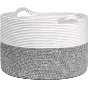 Tinor - Large storage basket, cotton, 51 x 34 cm, grey and white Tinor - Large storage basket, cotton, 51 x 34 cm, grey and white