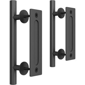 Linghhang - 12' Sliding Barn Door Handle, Pull and Flush Hardware Kit, Black, Large Antique Design Double Sided, Round Linghhang - 12' Sliding Barn Door Handle, Pull and Flush Hardware Kit, Black, Large Antique Design Double Sided, Round