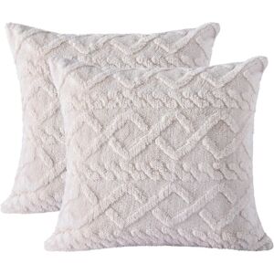 Serbia - Lot de 2 housses de coussin beiges en peluche crème douce 45 x 45 cm, taies d'oreiller carrées de style bohème avec taies d'oreiller courtes Serbia - Lot de 2 housses de coussin beiges en peluche crème douce 45 x 45 cm, taies d'oreiller carrées de style bohème avec taies d'oreiller courtes