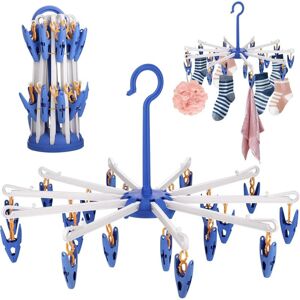 SERBIA Lot de 2 séchoirs à chaussettes rotatifs en plastique pour ligne de lavage, séchoir à chaussettes bleu avec 20 piquets suspendus et pliables pour SERBIA Lot de 2 séchoirs à chaussettes rotatifs en plastique pour ligne de lavage, séchoir à chaussettes bleu avec 20 piquets suspendus et pliables pour