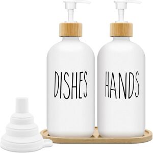 Tinor - Matte White Soap Dispenser Set 500ml Glass Soap Dispenser with Tray Dishwashing Liquid Dispenser Soap Dispenser for Kitchen and Shower (White Tinor - Matte White Soap Dispenser Set 500ml Glass Soap Dispenser with Tray Dishwashing Liquid Dispenser Soap Dispenser for Kitchen and Shower (White