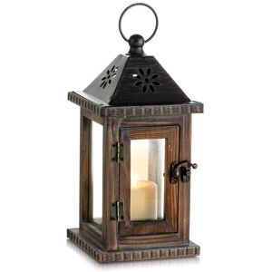 TINOR Outdoor Wooden Candle Lantern, 28cm Decorative Lantern Vintage Candle Holder, Table Home Garden Deco, Brown TINOR Outdoor Wooden Candle Lantern, 28cm Decorative Lantern Vintage Candle Holder, Table Home Garden Deco, Brown