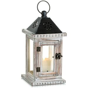 TINOR Outdoor Wooden Candle Lantern, 28cm Decorative Lantern Vintage Candle Holder, Table Home Garden Deco, White TINOR Outdoor Wooden Candle Lantern, 28cm Decorative Lantern Vintage Candle Holder, Table Home Garden Deco, White