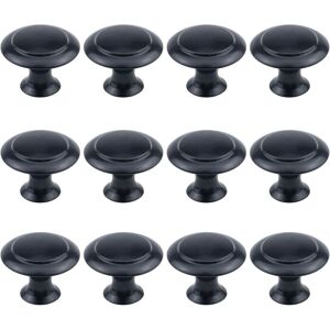 Linghhang - 12 Pack 1' Diameter Round Knobs Flat Black Cabinet Hardware with Mounting Screws Linghhang - 12 Pack 1' Diameter Round Knobs Flat Black Cabinet Hardware with Mounting Screws