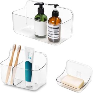 TINOR Pack Shower Holders, Toothbrush Holder, Soap Dish, Shower Accessories, Wall Mounted, No Drilling, Self Adhesive for Bathroom, Kitchen TINOR Pack Shower Holders, Toothbrush Holder, Soap Dish, Shower Accessories, Wall Mounted, No Drilling, Self Adhesive for Bathroom, Kitchen