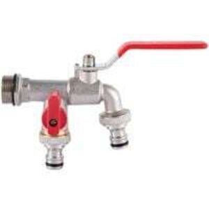 Serbia - Robinet double de jardin, robinet d'eau en laiton, robinet de calibre 3/4 pouces de haute qualité - rouge Serbia - Robinet double de jardin, robinet d'eau en laiton, robinet de calibre 3/4 pouces de haute qualité - rouge