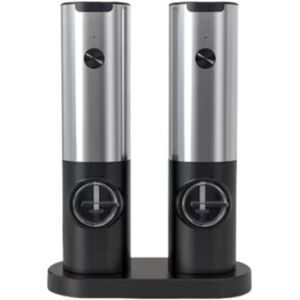 Tinor - Set of 2 Electric Salt and Pepper Grinders, Plastic, Charging Stand, led Light, Black Tinor - Set of 2 Electric Salt and Pepper Grinders, Plastic, Charging Stand, led Light, Black