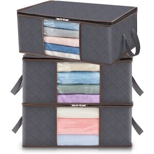 Tinor - Set of 3 storage bags 35L, storage box with lid, large storage of clothes, moving boxes, gray Tinor - Set of 3 storage bags 35L, storage box with lid, large storage of clothes, moving boxes, gray