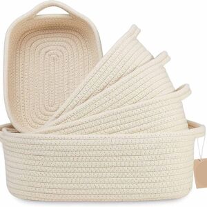 Tinor - Set of 5 cotton storage baskets, woven, 1050g, 25x23cm, beige Tinor - Set of 5 cotton storage baskets, woven, 1050g, 25x23cm, beige