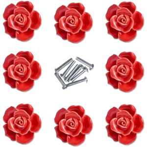 Linghhang - 8pcs Elegant Red Rose Pulls Flower Ceramic Furniture Knobs Cupboard Drawer Handles Linghhang - 8pcs Elegant Red Rose Pulls Flower Ceramic Furniture Knobs Cupboard Drawer Handles