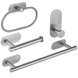 Linghhang - 4 Pieces Bathroom Towel Holder, Bathroom Accessories Kit No Drilling, 3M Sticker and Drilling Towel Rack for Bathroom, Kitchen Linghhang - 4 Pieces Bathroom Towel Holder, Bathroom Accessories Kit No Drilling, 3M Sticker and Drilling Towel Rack for Bathroom, Kitchen