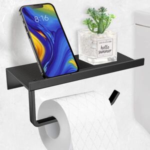 TINOR Wall Mounted Toilet Paper Holder No Drilling, Aluminum Toilet Paper Holder with Spacious Shelves (Black) TINOR Wall Mounted Toilet Paper Holder No Drilling, Aluminum Toilet Paper Holder with Spacious Shelves (Black)