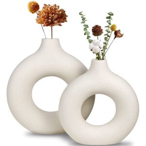 TINOR White Ceramic Vase, Modern Vase for Minimalist Decor, Matte Hollow Round Pampas Flower Vases for Bohemian Home Wedding Party Dinner Room Shelf TINOR White Ceramic Vase, Modern Vase for Minimalist Decor, Matte Hollow Round Pampas Flower Vases for Bohemian Home Wedding Party Dinner Room Shelf