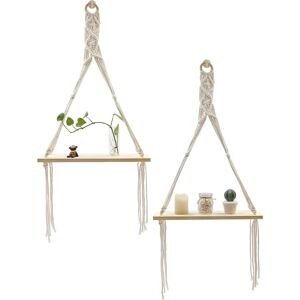 Tinor - Wooden Wall Shelf, Boho Swing Hanging Plant Holder Rustic Living Room Bedroom, Set of 2 Tinor - Wooden Wall Shelf, Boho Swing Hanging Plant Holder Rustic Living Room Bedroom, Set of 2