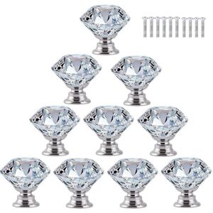 Linghhang - 10pcs Door Knob Handle Cupboard Furniture Drawer Cabinet, 30mm Crystal Glass Diamond with Screws - Transparent Linghhang - 10pcs Door Knob Handle Cupboard Furniture Drawer Cabinet, 30mm Crystal Glass Diamond with Screws - Transparent